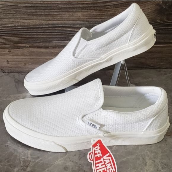 Vans Shoes - New Vans Classic Slip-On Woven Check Snow White Sneakers